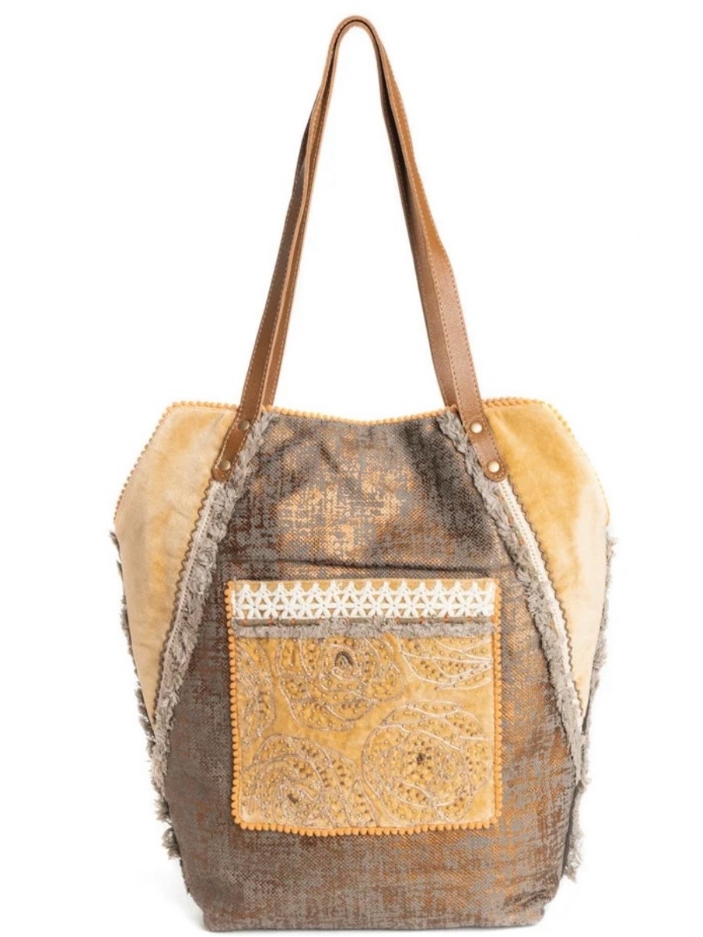 Myra Bag Patchwork Tote in Tan and Brown